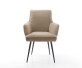 Chaise-de-salle-à-manger Heira-Flex avec accoudoirs tissu mixte couleur boue 4 pieds coniques noir ressorts ensachés 1